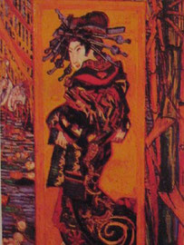 En el retrato del Tío Tanguy Van Gogh se inspira en una estampa japonesa que representa a un actor y la introduce en un paisaje.