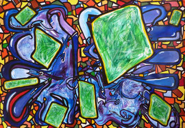  Glas+Melen+Gwer (Azul+Amarillo+Verde, en lengua bretona) 148 x 108 cm Acrílico sobre tela. 2011.  (Colección privada, Guadalajara)  