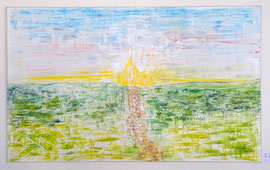 „Die gelbe Burg“, Öl gespachtelt auf Leinen, 110x180cm, Preis auf Anfrage