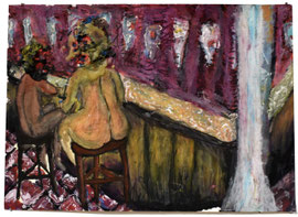An der Bar 2, 2019, Mischtechnik auf Papier, 21 x 30 cm
