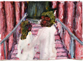 Im Treppenhaus, 2019, Mischtechnik auf Papier, 21 x 30 cm