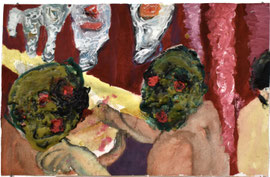 An der Bar 1, 2019, Mischtechnik auf Papier, 21 x 30 cm