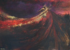 Volcano,  70x100 cm, technique mixte sur bois.