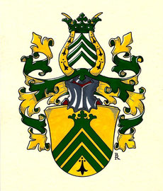 Familie F., Aquarellfarben auf marmoriertem Papier; Neustiftung