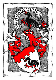 Exlibris für mich, Tusche auf weißem Karton, am Rechner koloriert