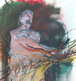 SIMONE KILL "FIGURENSTUDIE (XERTÖ)" 2015 ACRYL AUF LEINWAND 105 X 95 CM