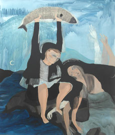 MARIA WINDSCHÜTTEL   FISH EUPHORIA (VISION)   2016   ACRYL, PASTELS AUF CANVAS  120 x 100 CM