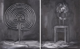 BÜKE SCHWARZ  "TREASON" ZYKLUS CREEPY IS AS CREEPY DOES 30 X 48 CM (DIPTYCHON) ÖL AUF LEINWAND 2015