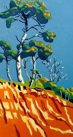 SOLD _ Stormy light on pines, Lepe - Acrylic on heavy card, 14 x 7 ½ inches (36 x 19 cm). Sold through exhibition.