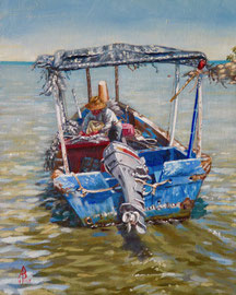 Sorting the catch, Penang - Oil, 10 x 8 inches (25 x 20 cm).  