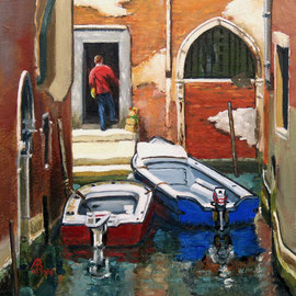 "Buongiorno!", Venice - Oil, 8 x 8 inches (20 x 20 cm).