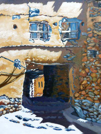 Ruined gatehouse, Jebel Akhdar, Oman - Oil on canvas board, 16 x 12 inches