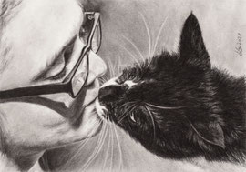 "Mika" and his owner, charcoal, 30 x 20 cm, commission