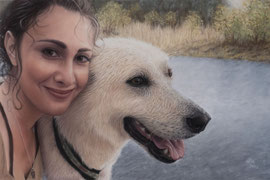 "Anna + King in a summer rain", pastel on pastelmat, 40 x 60 cm, commission