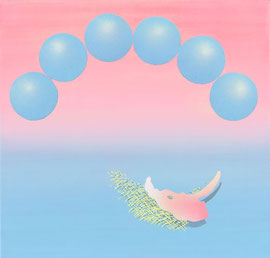 ohne Titel (mit gelbem Gitter), 2021 / Öl auf Leinwand / 46x46 cm 