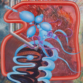 Ballon sattelite, 2021-22 / Öl auf Leinwand / 100x100 cm