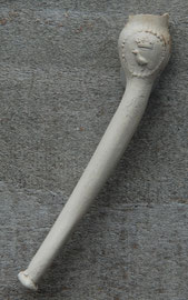 Steel fragment van Elleboogpijp met gekroonde duif en op andere zijde bladranken.