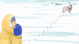 NHK-BS「偉人たちの健康診断」南極タロジロ物語 水彩画