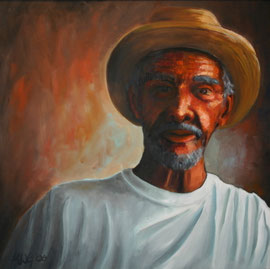 "His Hat", Öl auf Leinwand, 60 x 60 cm, 1800 Euro mit Rahmen