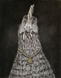 "Ei see you", Kohle, Goldblatt, 40 x 50 cm, 750 Euro