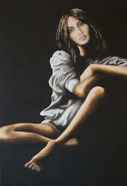 Noia sentada - Oli sobre fullola - 53 x 77 cm