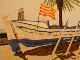 El pescador i el bot salvavides - Acrílic sobre llenç amb espàtula - 65 x 50 cm