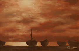 Barques al capvespre - Oli sobre llenç - 41 x 27 cm