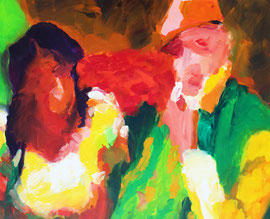 Auf der Bank (2015). Acryl auf festem Papier 60x80cm