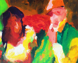 Auf der Bank (2015). Acryl auf festem Papier 60x80cm