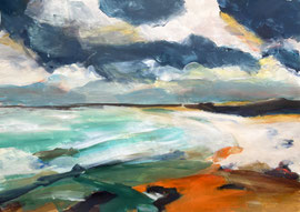 Dunkle Wolken (2024). Acryl auf festem Papier 60x80 cm