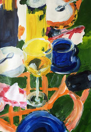 Bei Freunden (2022). Acryl auf festem Papier 60x40 cm