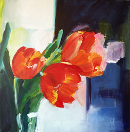 Tulpen (2025). Acryl auf Leinwand 100x100 cm