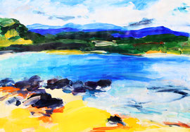 Meeresbucht (2021). Acryl auf festem Papier 60x80 cm