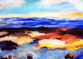 Mediterrane Landschaft (2022). Acryl auf festem Papier 60x80 cm