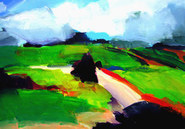 Landschaft (2005,2). Acryl auf festem Papier 60x80 cm.