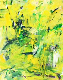 Abstrakt Komposition gelb, grün (2021). Acryl auf Leinwand 100x80 cm