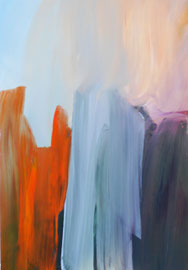 Abstrakt (2014) orange, blau, lila. Acryl auf festem Papier 60x40cm