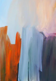 Abstrakt (2014) orange, blau, lila. Acryl auf festem Papier 60x40cm