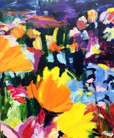 Blumenwiese, abstrakt (2021). Acryl auf Leinwand 120x100 cm