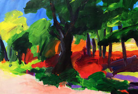 Landschaft mit Baum (2016). Acryl auf festem Papier 60x80 cm