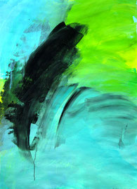 Abstrakt (2005) türkis, grün. Acryl auf festem Papier 80x60 cm