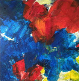 Abstrakt (2024) Tanz von Blau und Rot 100x100 cm