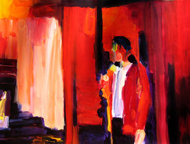 Mann mit roter Jacke (2008). Acryl auf festem Papier 60x80cm