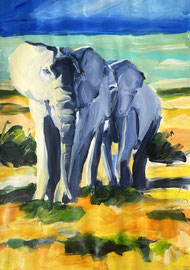 Elefanten (2023). Acryl auf festem Papier 60x40 cm 