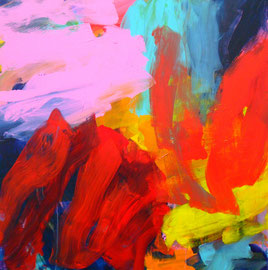 Abstrakt (2013) rot, bunt. Acryl auf Leinwand 100x100cm