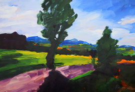 Landschaft mit Baum (2021). Acryl auf festem Papier 60x80 cm