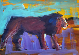 Löwe (2023). Acryl auf festem Papier 40x60 cm