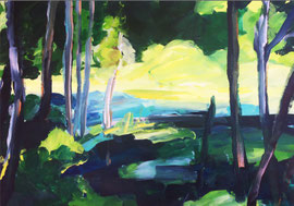 Waldlichtung (2023). Acryl auf festem Papier 60x80 cm