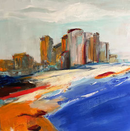 Skyline (2025). Acryl auf Leinwand 100x100 cm