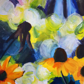 Sonnenhut (2024). Acryl auf Leinwand 100x100 cm 